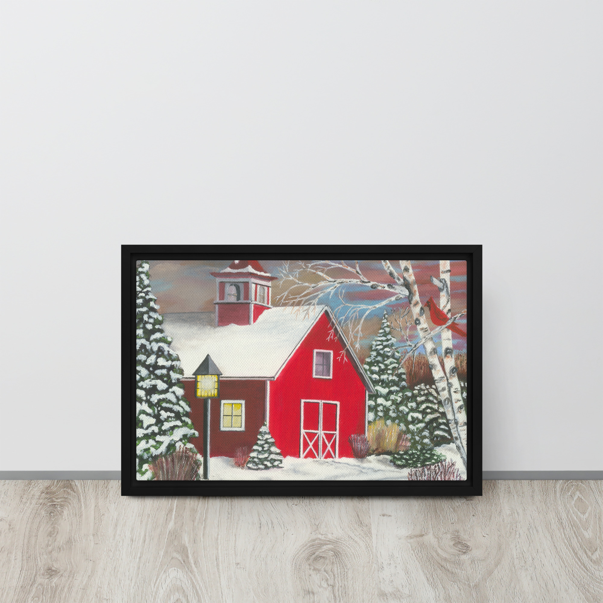 Farm Painting Canvas Print | Red Barn in Wintertime - Image 2