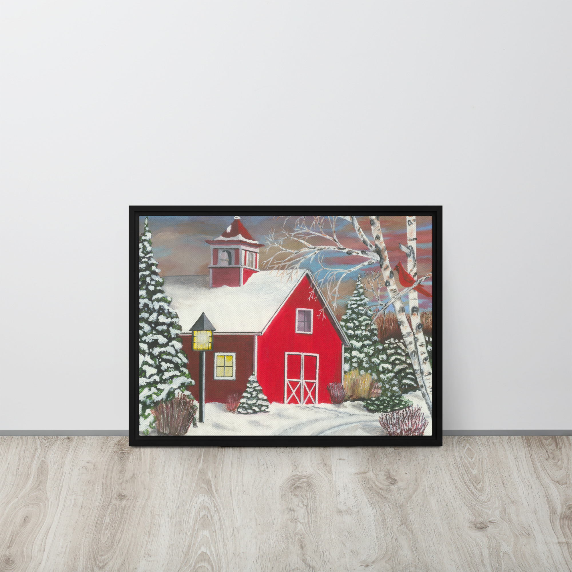 Farm Painting Canvas Print | Red Barn in Wintertime - Image 3