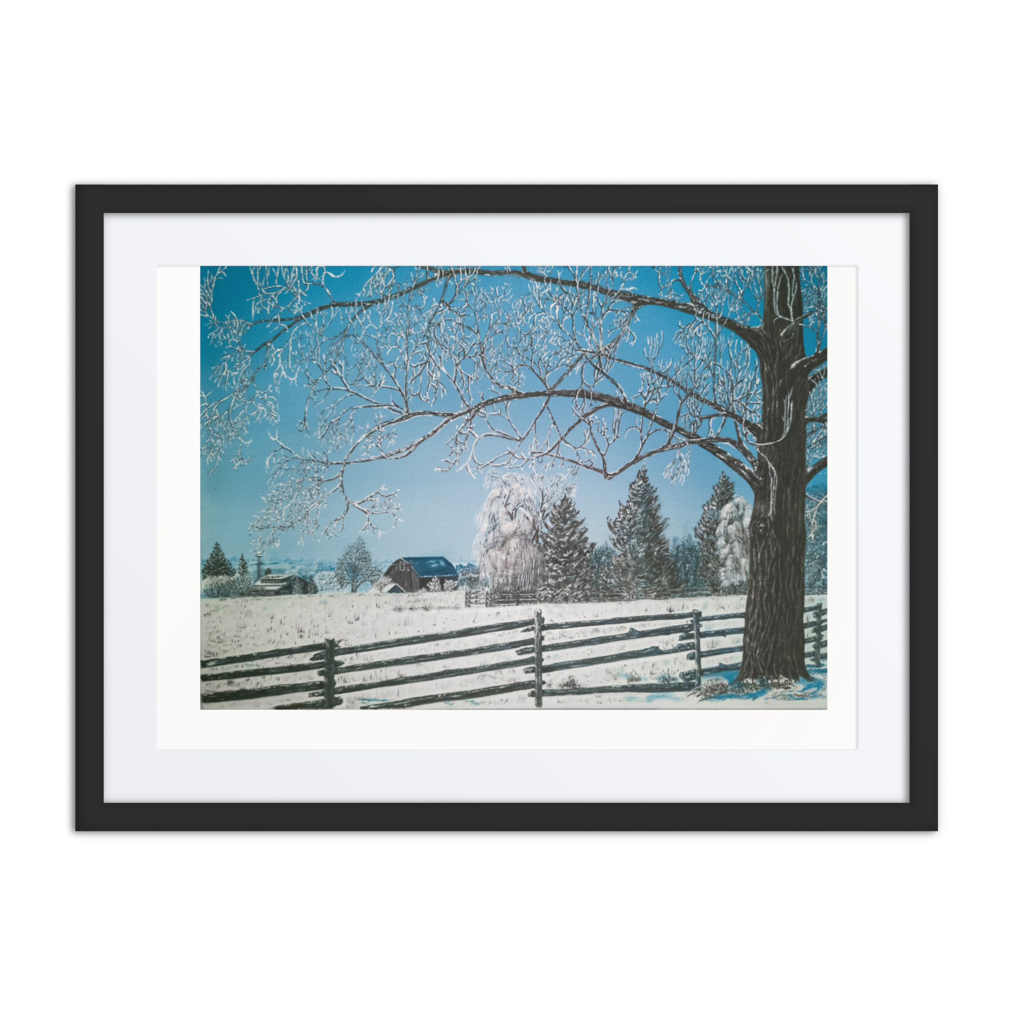 Nova Scotia landscape art of wintery farmscape with farmhouse